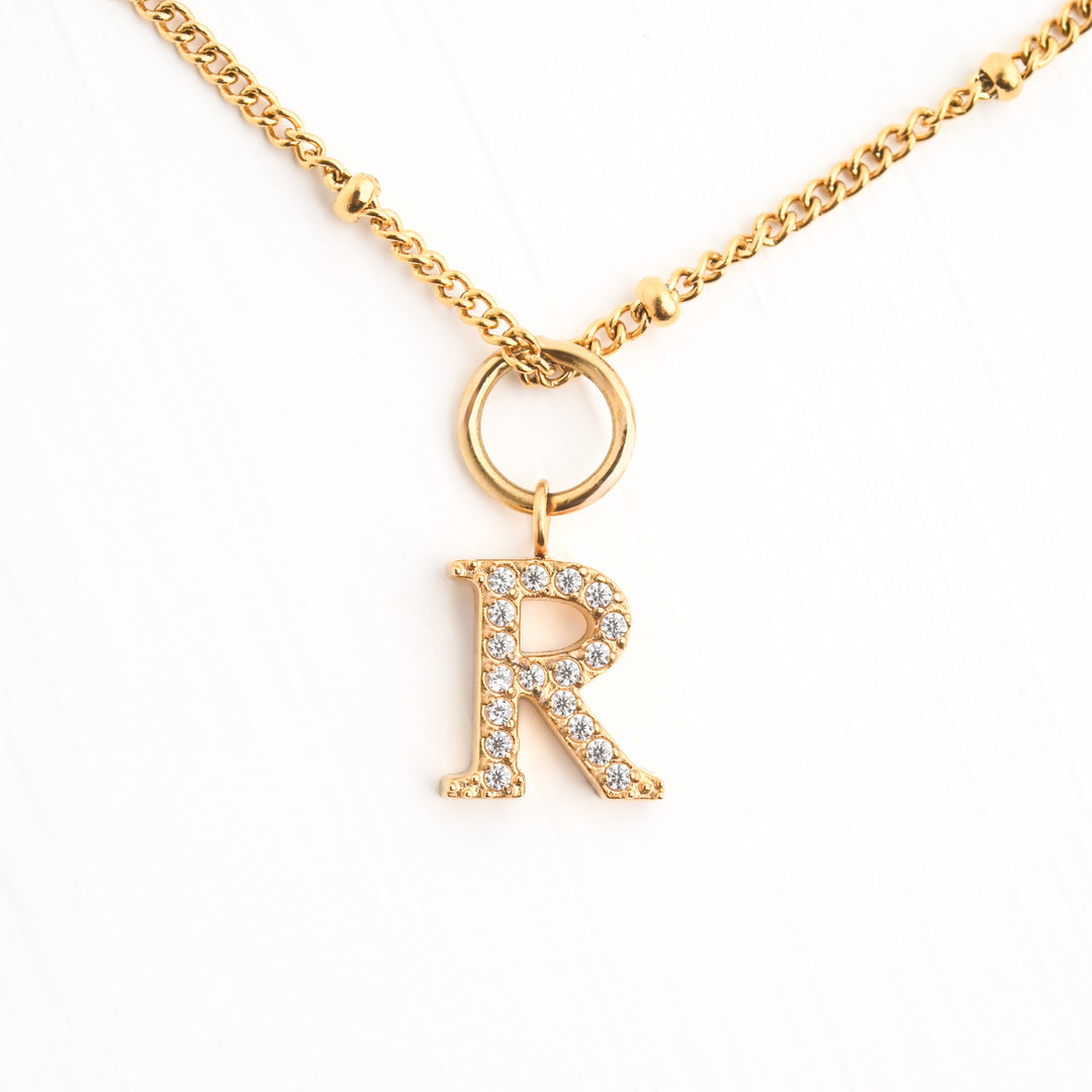 Initial Necklace R with Gold Chain