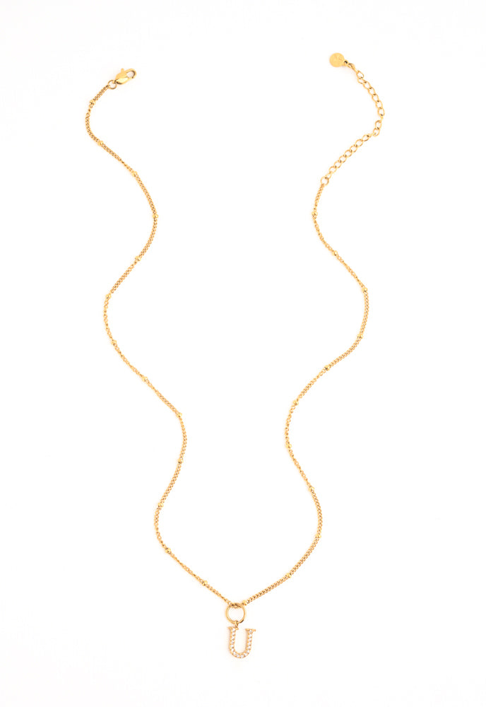 Initial Necklace U with Gold Chain