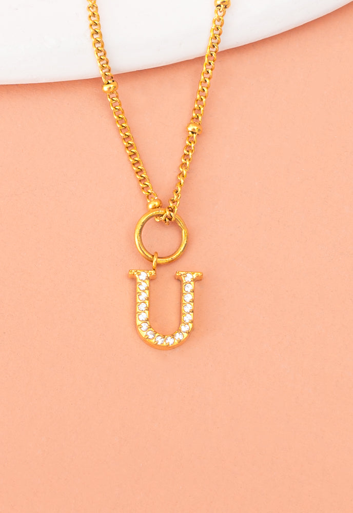 Initial Necklace U with Gold Chain