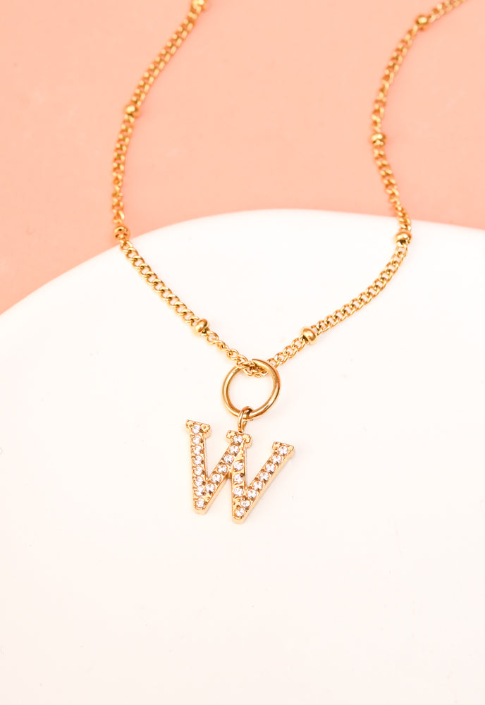 Initial Necklace W with Gold Chain