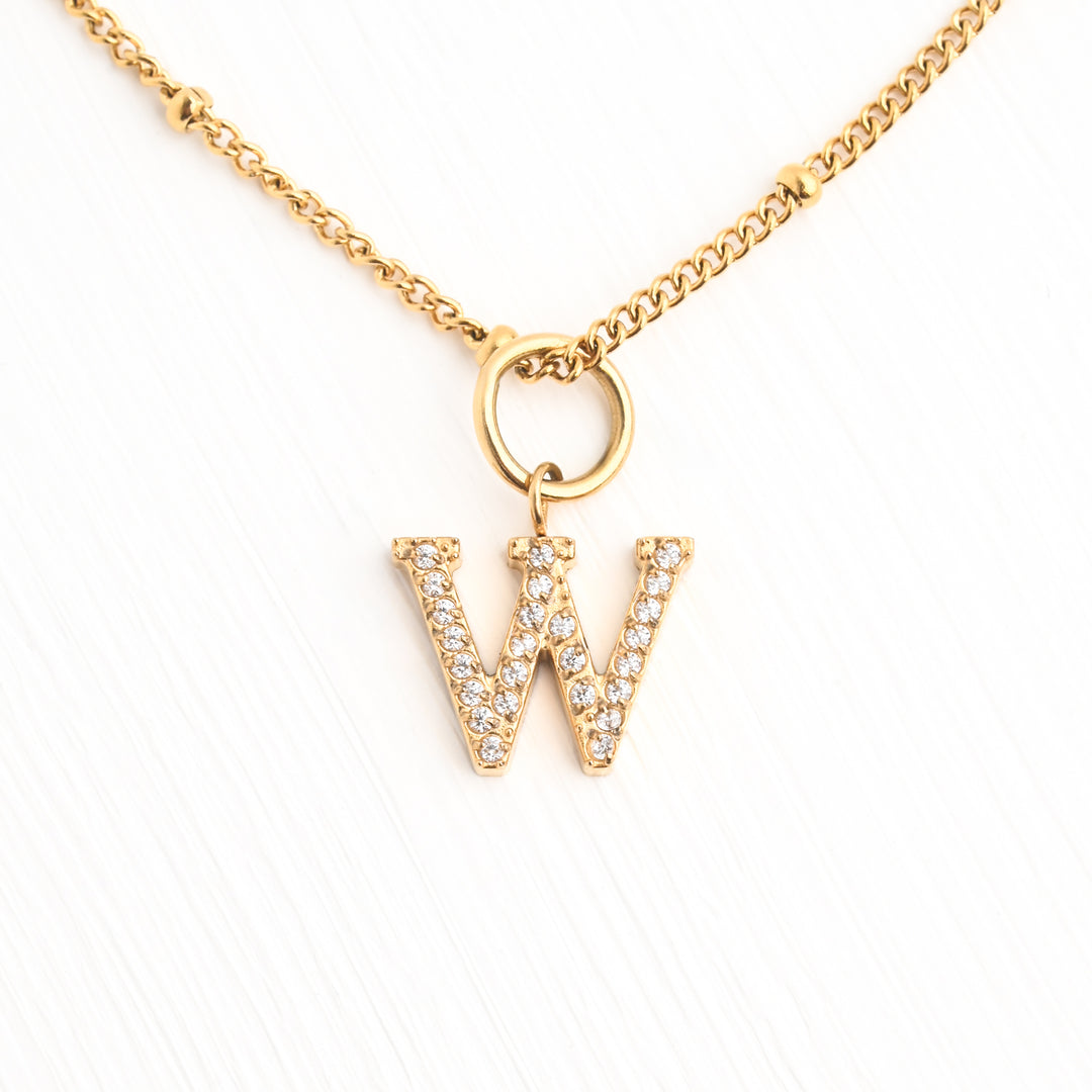 Initial Necklace W with Gold Chain