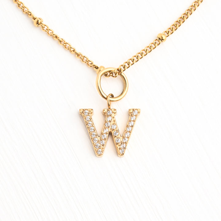 Initial Necklace W with Gold Chain