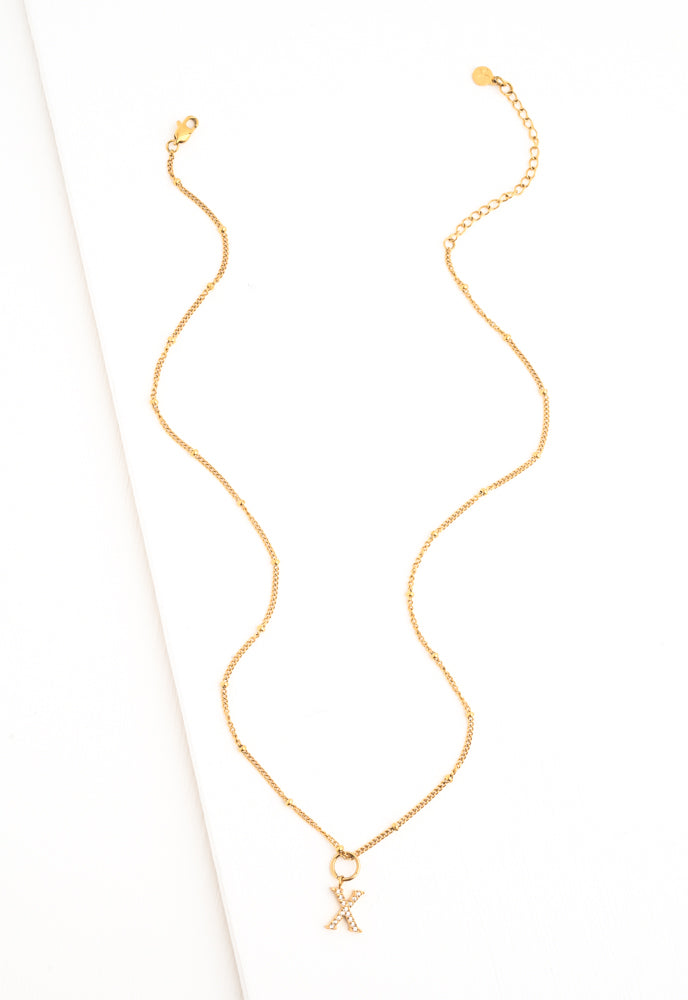 Initial Necklace X with Gold Chain