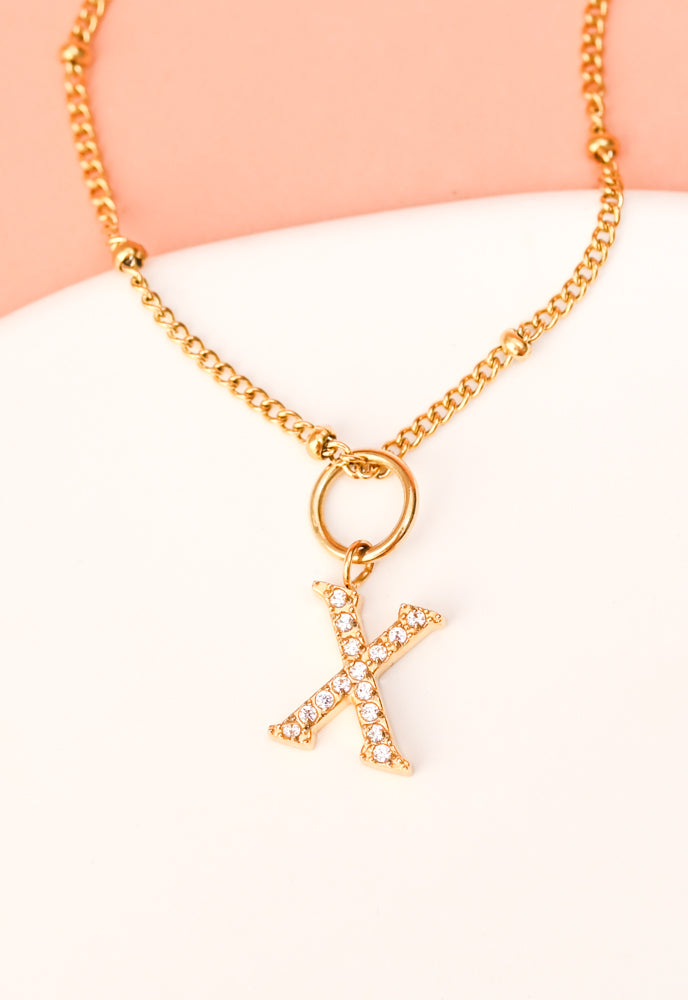 Initial Necklace X with Gold Chain