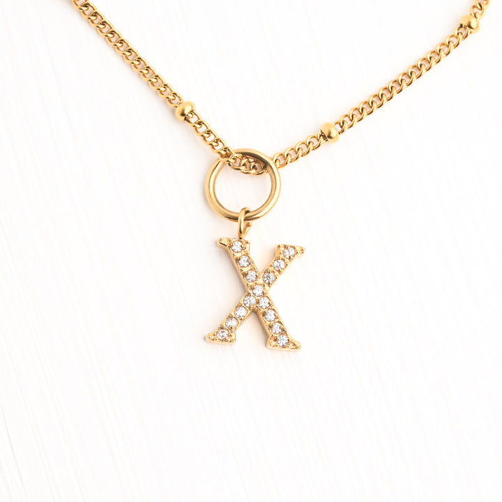 Initial Necklace X with Gold Chain