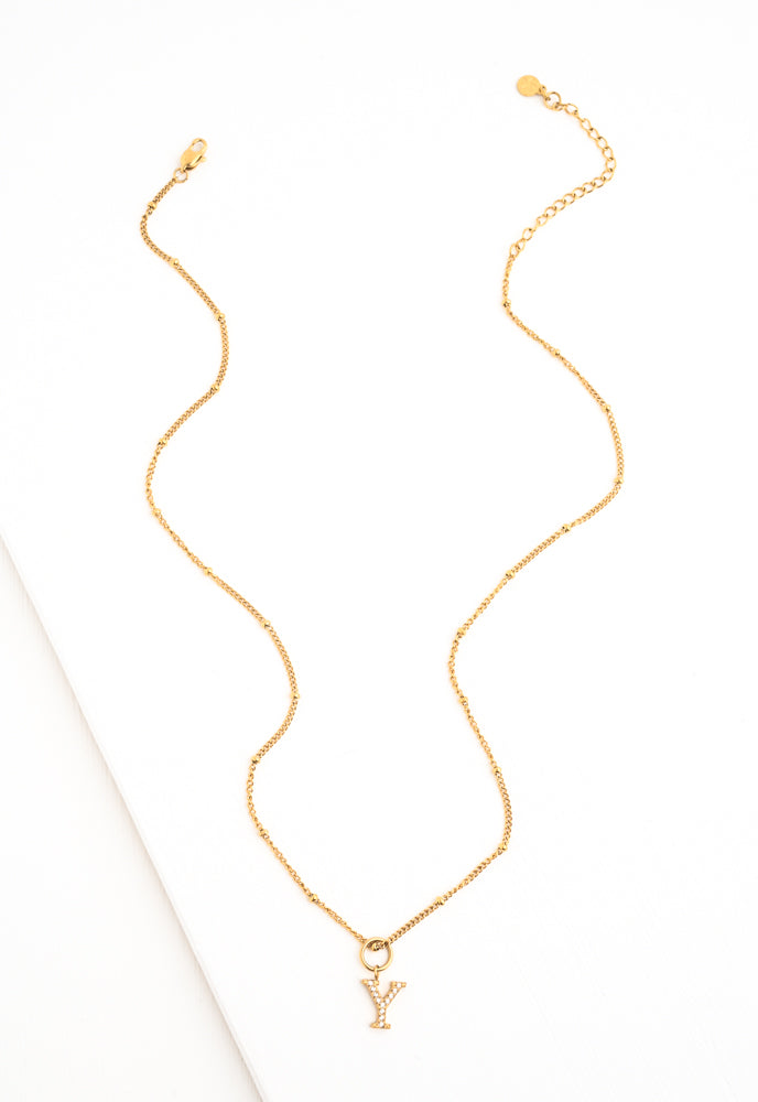 Initial Necklace Y with Gold Chain