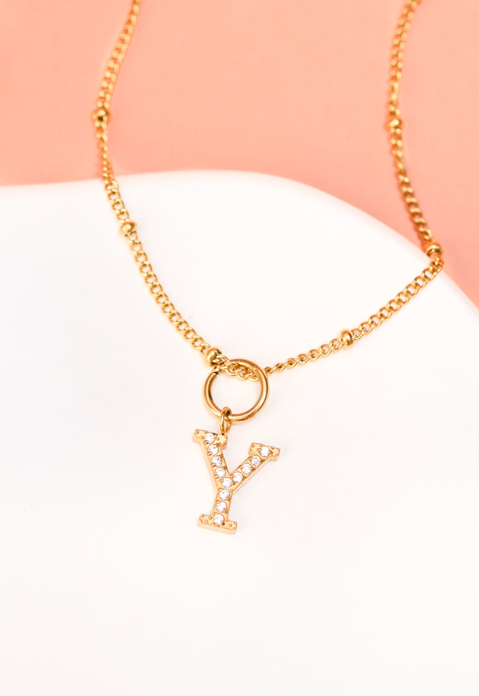 Initial Necklace Y with Gold Chain