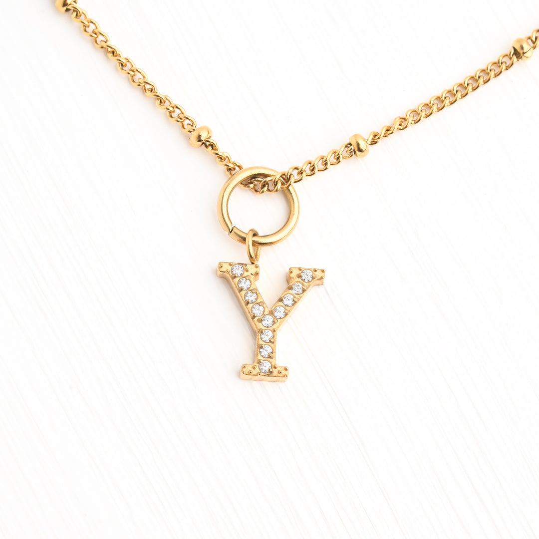 Initial Necklace Y with Gold Chain