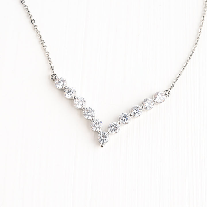 Brilliance V-Bar Chevron Zircon & Platinum Necklace