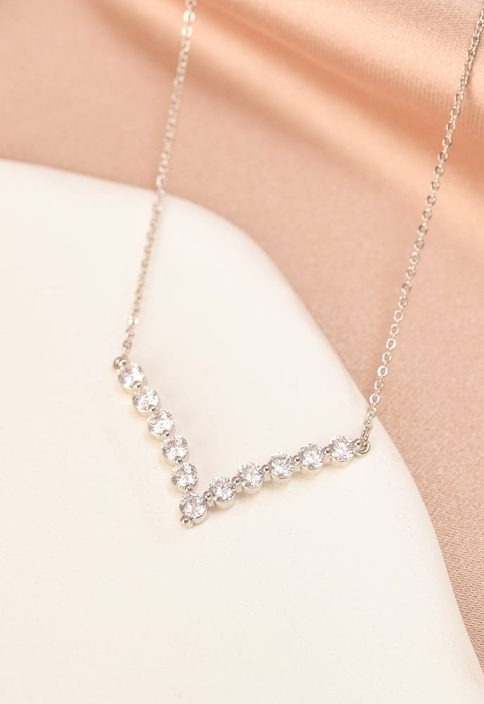 Brilliance V-Bar Chevron Zircon & Platinum Necklace