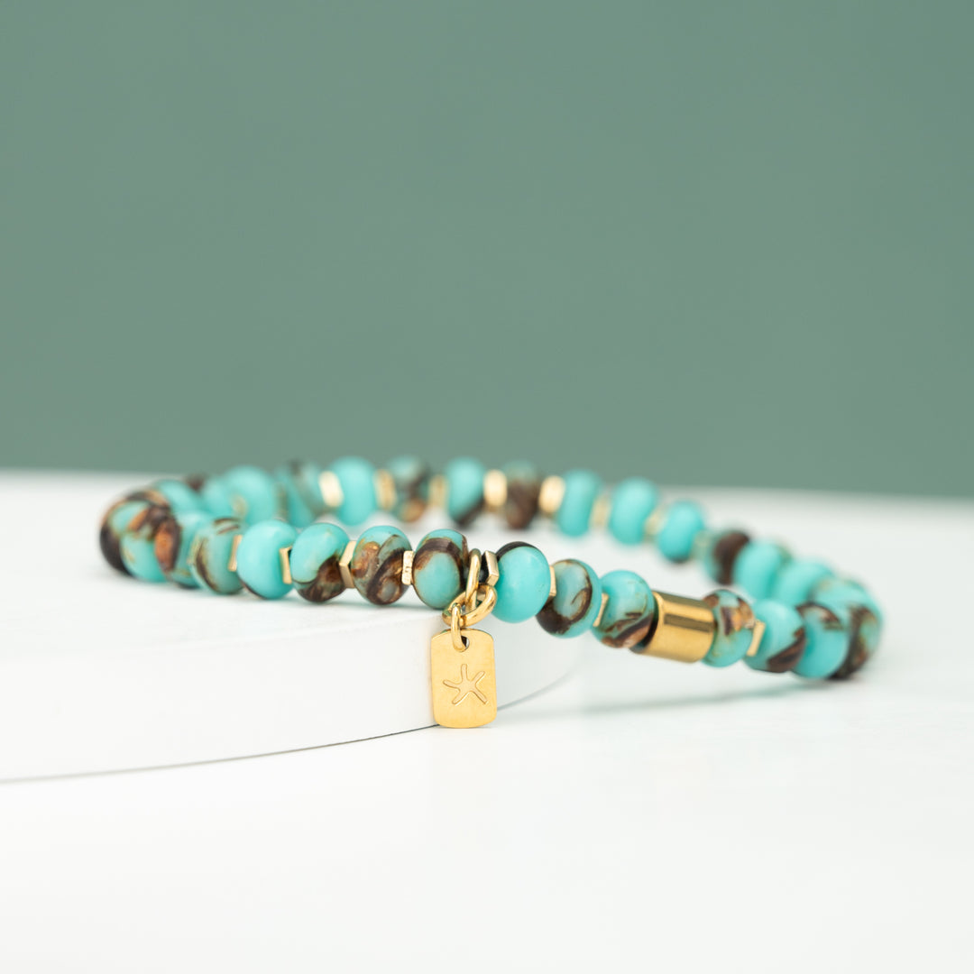 Bracelet with starfish charm, starfish logo, symbol for starfish, emperor stone bracelet, beaded bracelet for women