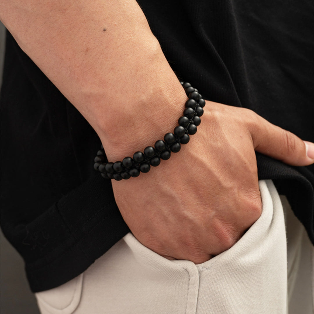 Helix Matte Black Agate Rope Beaded Bracelet