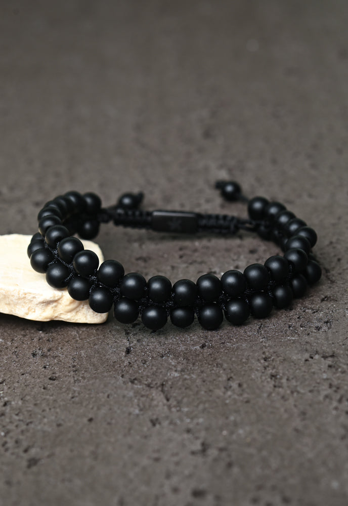 Helix Matte Black Agate Rope Beaded Bracelet