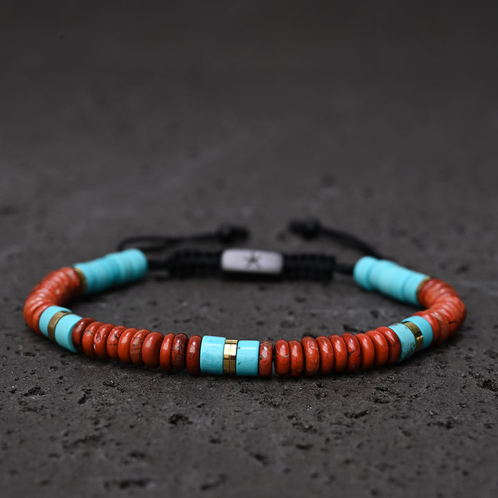 Nomadic Turquoise & Red Jasper Rope Beaded Bracelet