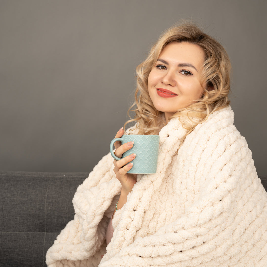 Woven Together Blanket in Creamy Beige