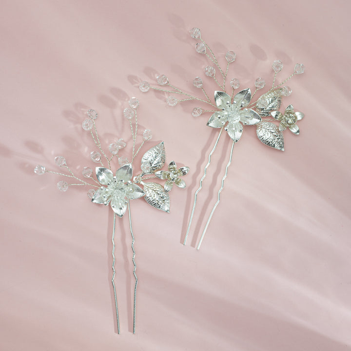 Everly Crystal Hair Pins in Sterling Silver
