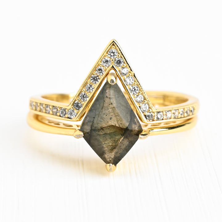 Perfectly-Paired Labradorite and Gold Ring Set